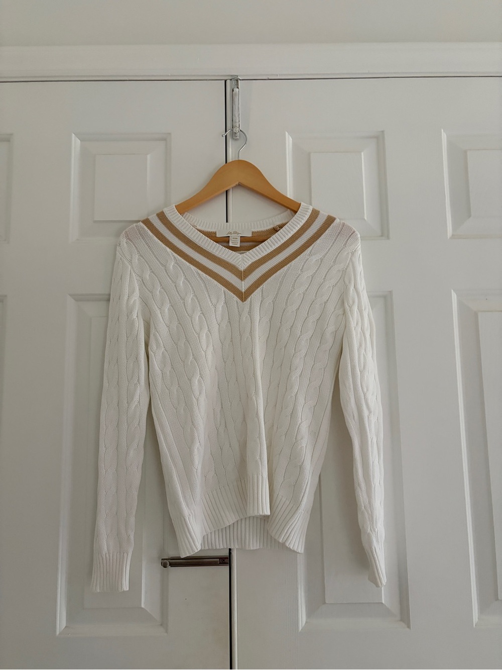 Lilly Pulitzer Cream Cable-Knit V-Neck Sweater with Tan Stripes